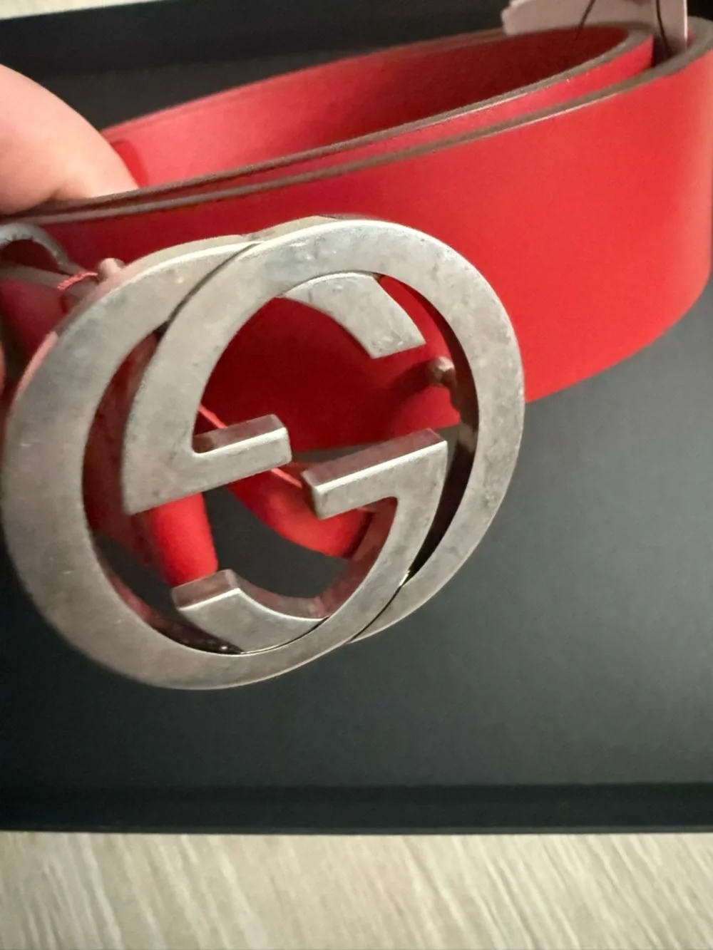 Brand new with box Gucci Red Leather Belt with Interlocking Buckle size 95